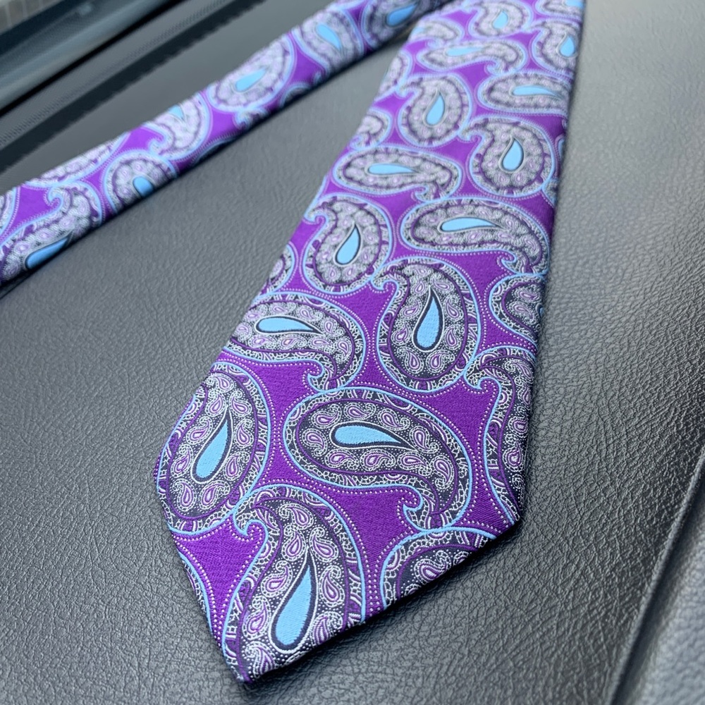 ERMENEGILDO ZEGNA SILK PAISLEY NECK TIE PURPLE